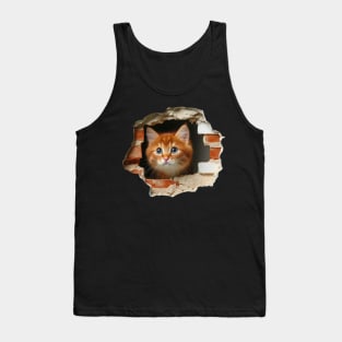 Sweet cat poking its head out from a wall opening Tank Top